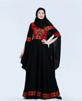Sara - Black with Red Tatreez With Extra Long Sleeve Modern Dress Thobe