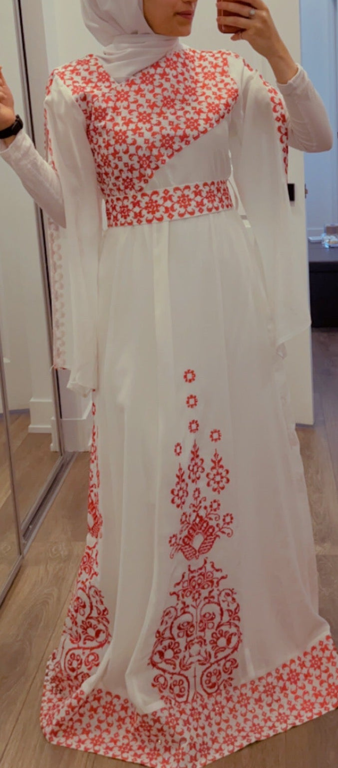 White Essence with Red Stitch: Modern Thobe