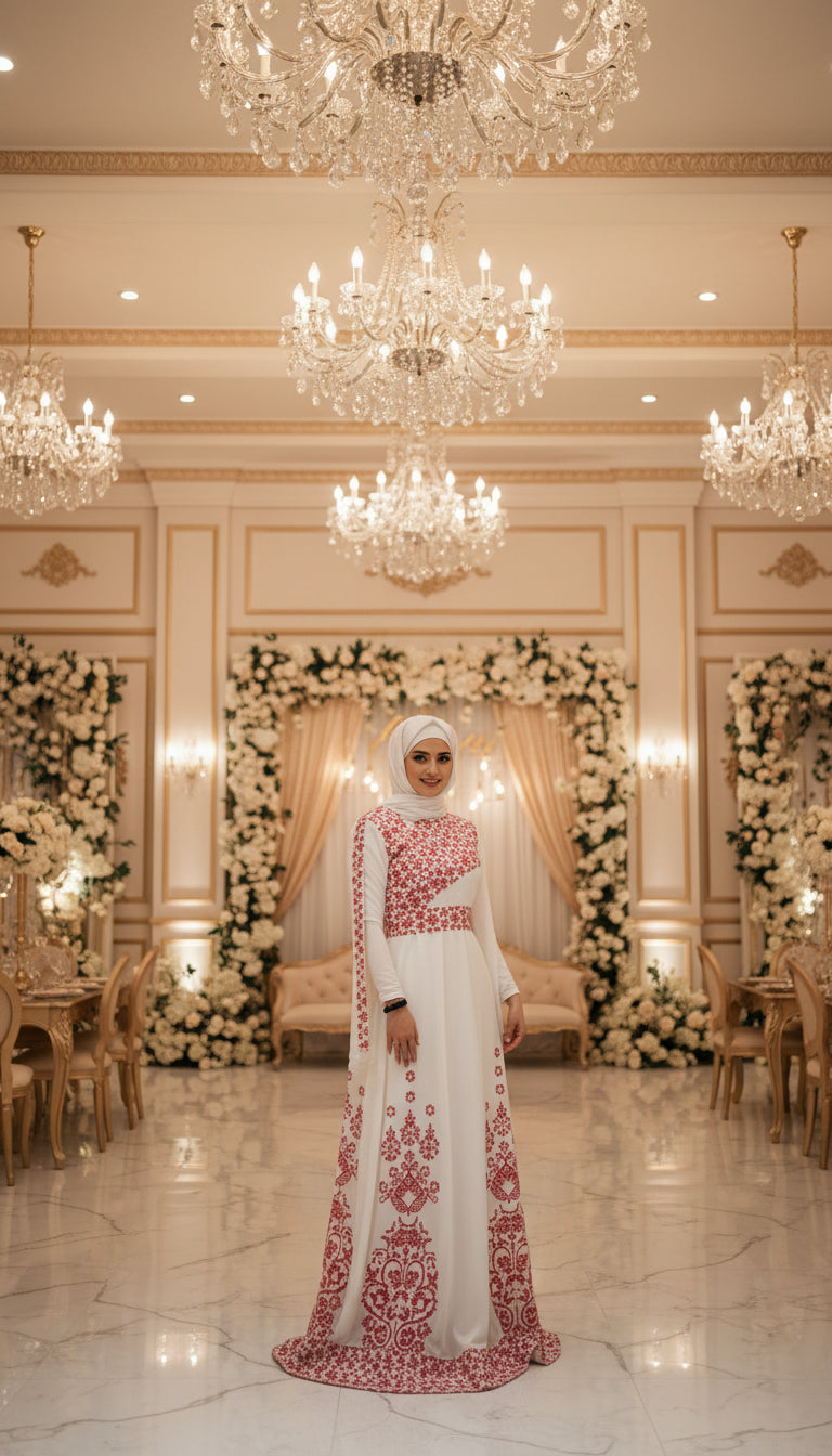 White Essence with Red Stitch: Modern Thobe