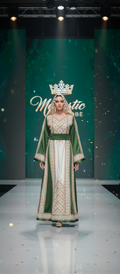 Nabuls Thobe - Green and Beige Traditional Full tatreez back and front Thobe ( No veil)