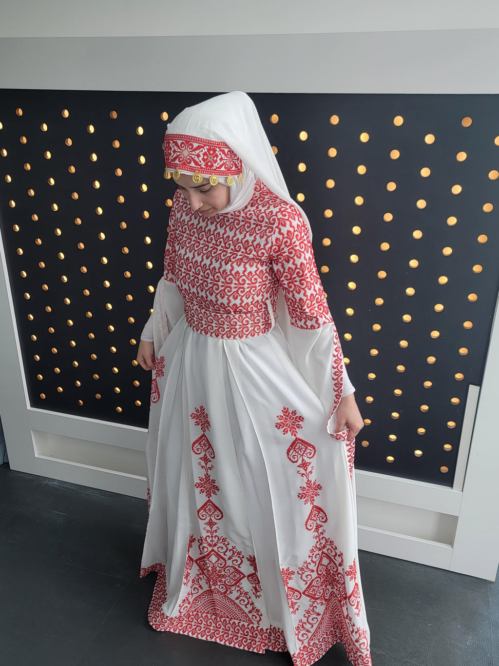 Bridal White & Red Full Top Embroidery With Extra long Sleeves (Zipper Back)