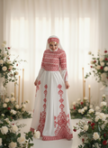 Bridal White & Red Full Top Embroidery With Extra long Sleeves (Zipper Back)