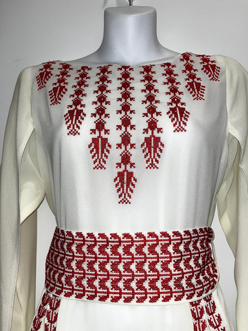 Bridal Cape Sleeve Modern Embroidered Thobe (Off-White)
