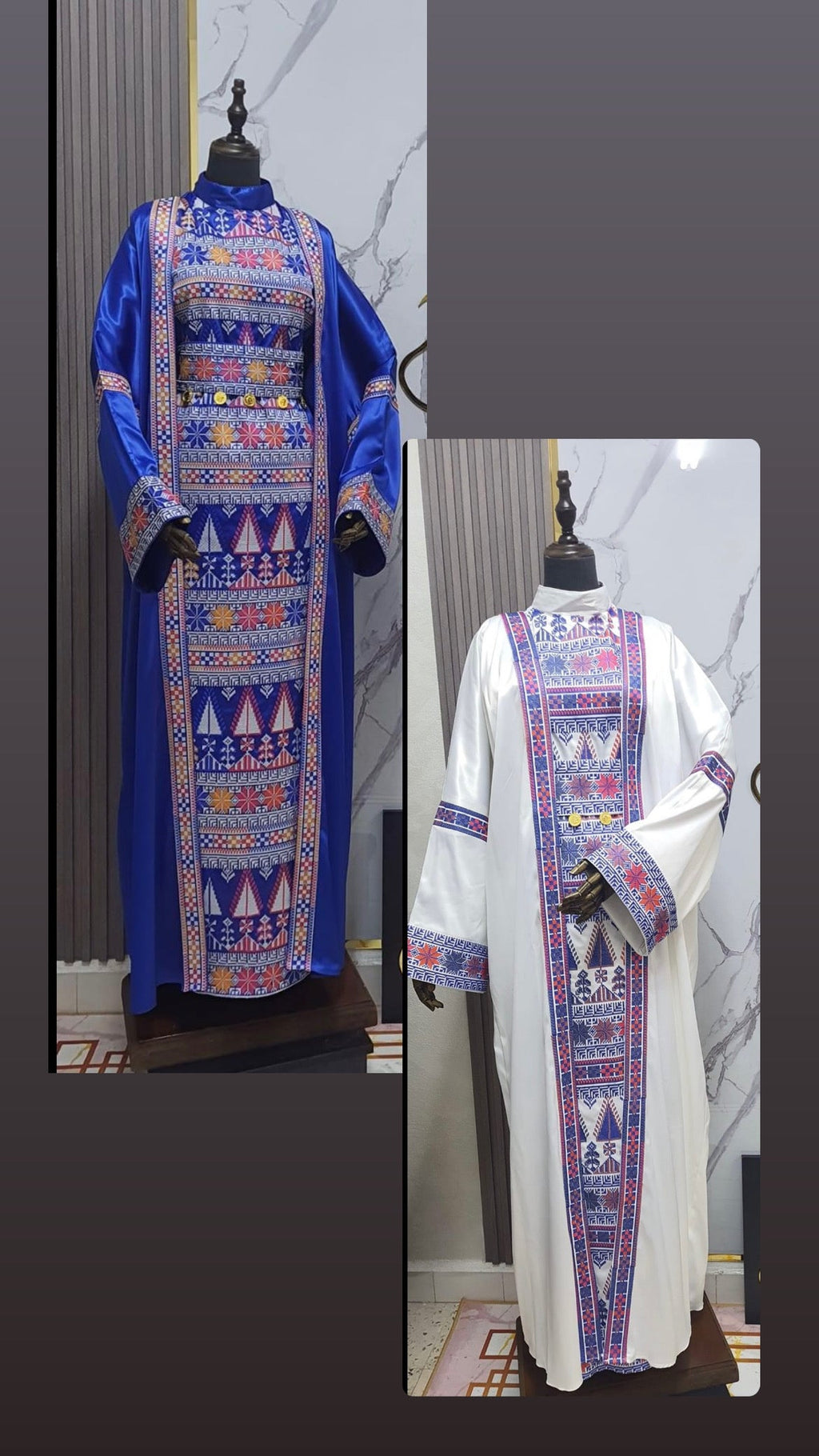 Palestinian Thobe / Abaya Embroidered Maxi Dress Satin Fabric ( 2 colours)