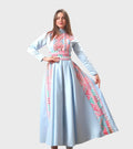 The Rola Thobe - Blue Satin with Pink Tatreez Modern Dress Thobe - High Neck