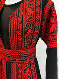 Black & Red Extra Long Sleeve Full Embroidered Palestinian Thobe (3 pieces) - Al Tulkarem Thobe