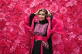 The Asia Thobe Black & Hot Pink Modern Full tatreez & Satin back and front Thobe With Matching head Veil