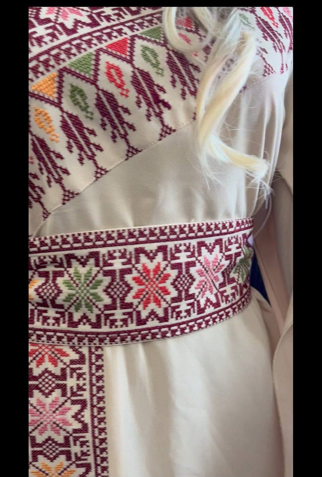 The Jerusalem Thobe - Beige Tatreez One Shoulder Embroidery Palestinian Thobe
