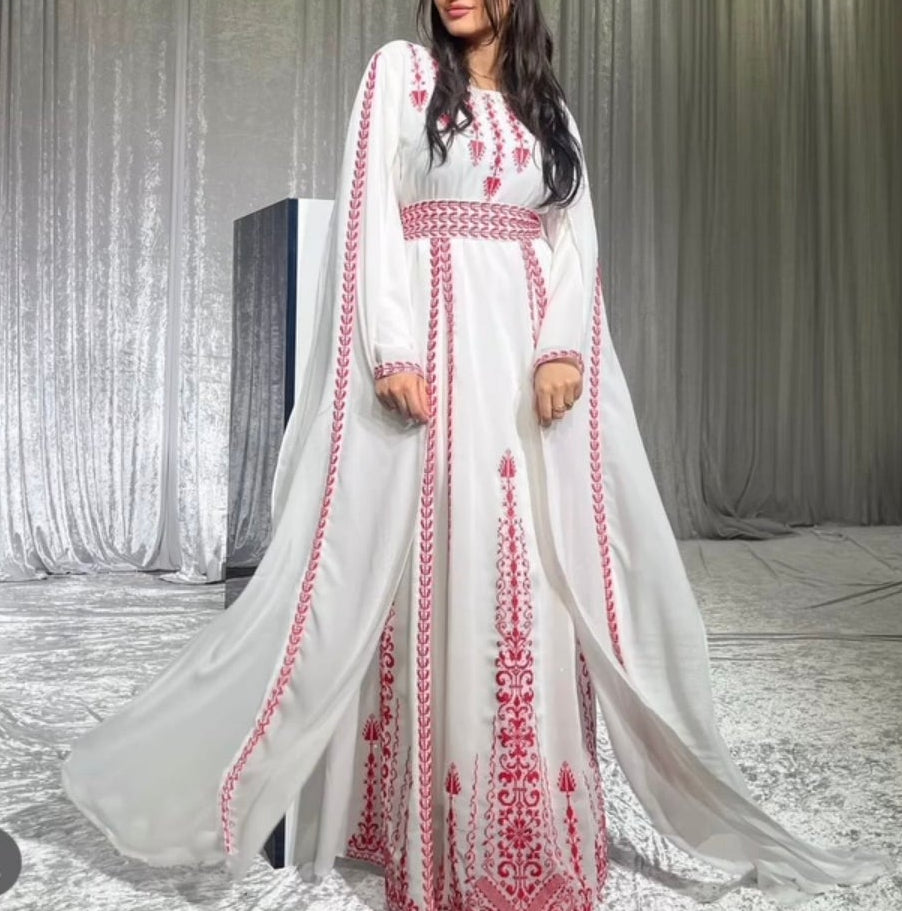 Bridal Cape Sleeve Modern Embroidered Thobe (Off-White)