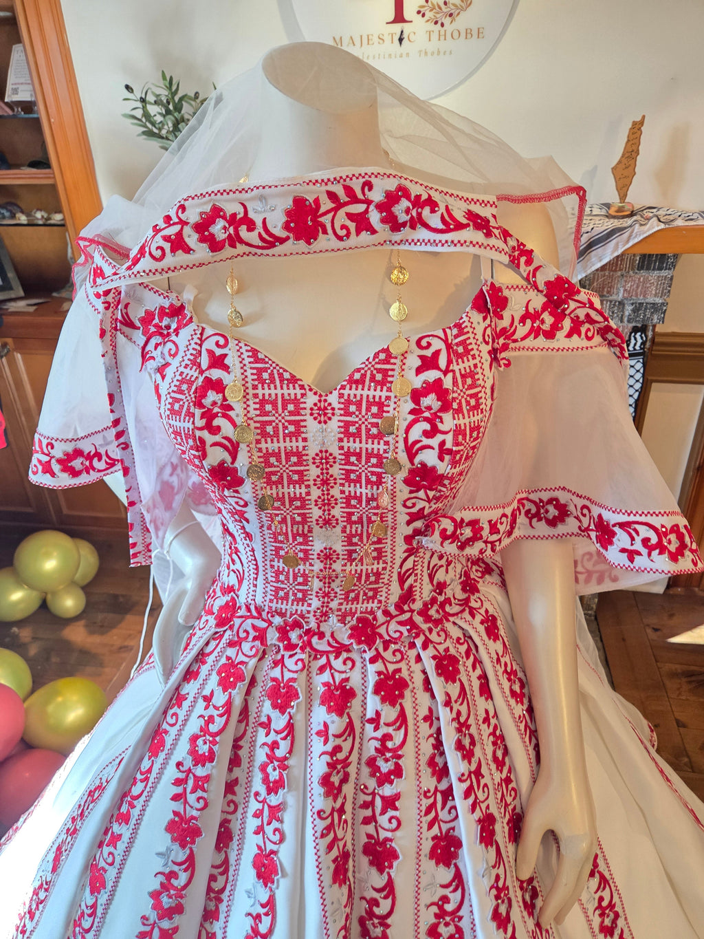 'The Haya Bridal Henna Red & White Wedding Thobe/Gown ( 4 Pieces)