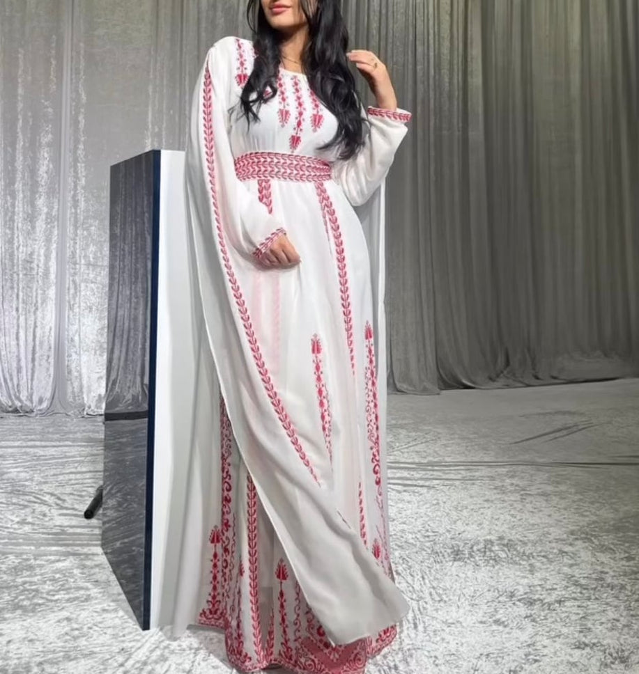 Bridal Cape Sleeve Modern Embroidered Thobe (Off-White)