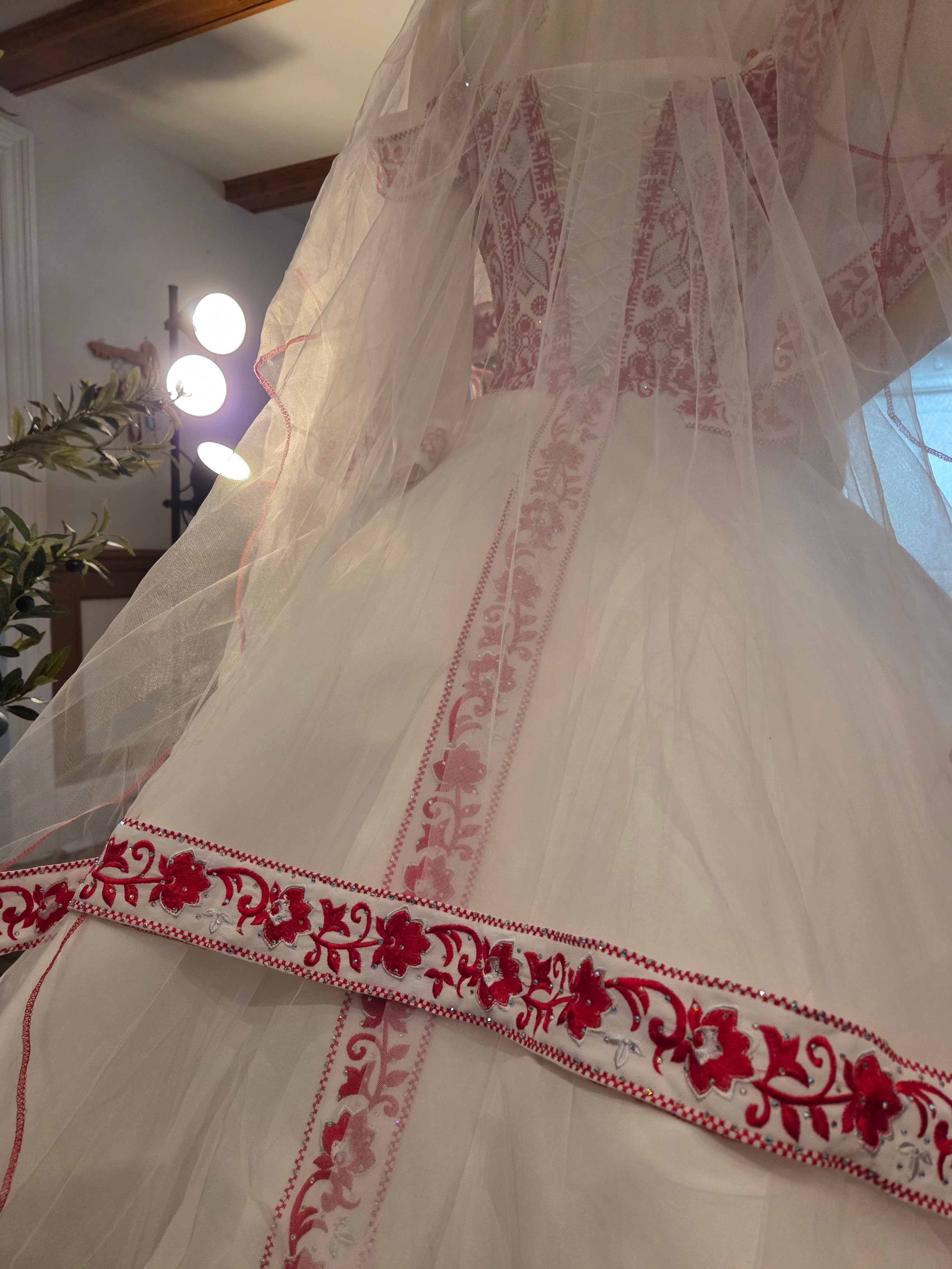 'The Haya Bridal Henna Red & White Wedding Thobe/Gown ( 4 Pieces)