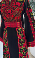 Romana Pomegranate Thobe/Dress Black and Red Traditional Full Tatreez Back and Front Thobe