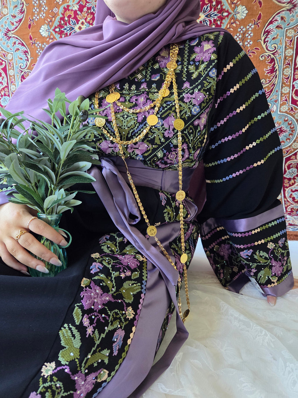 The Lelia Thobe - Purple & Black Diamond Traditional Full Tatreez Back and Front Thobe