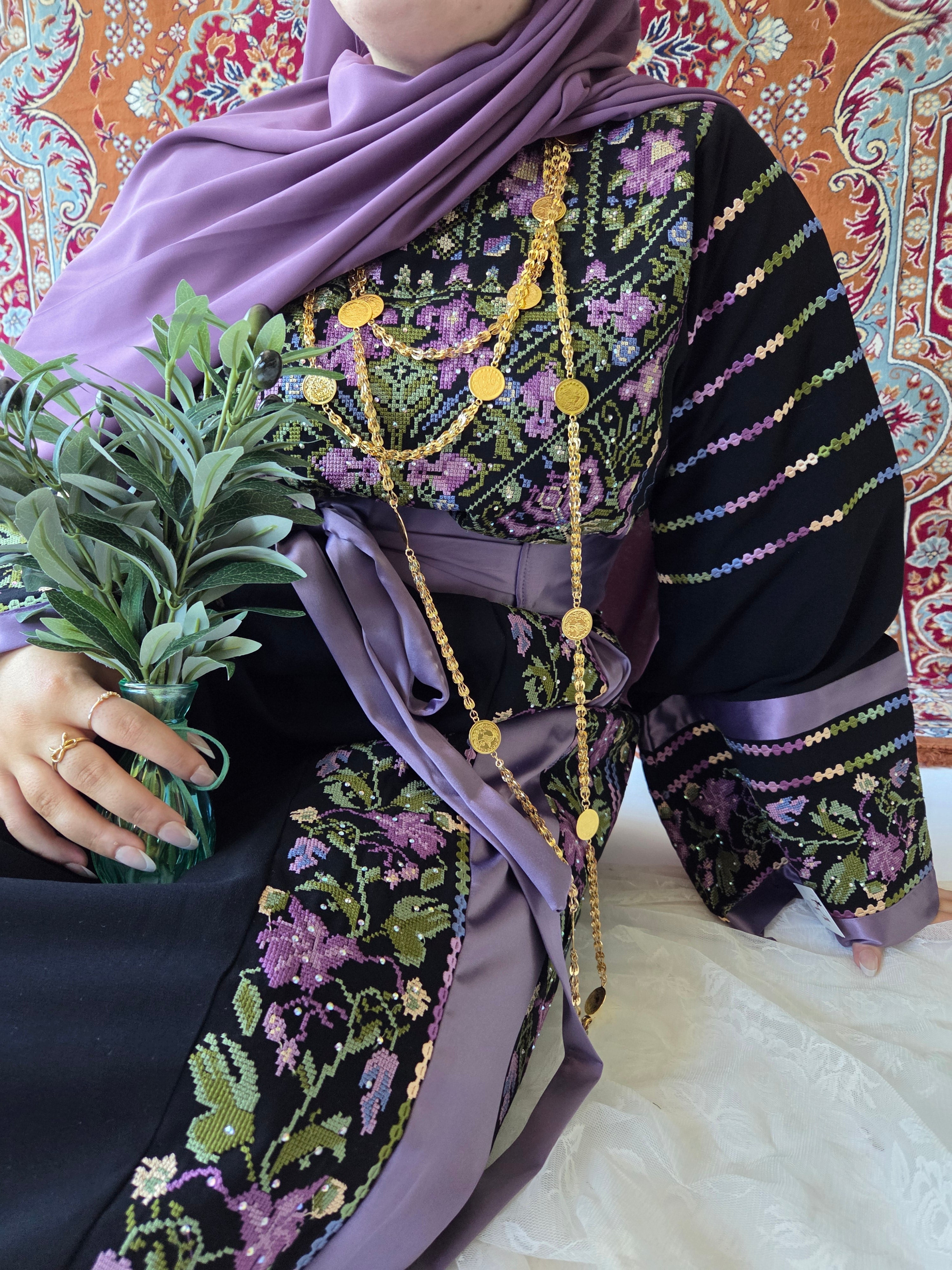 The Lelia Thobe - Purple & Black Diamond Traditional Full Tatreez Back and Front Thobe