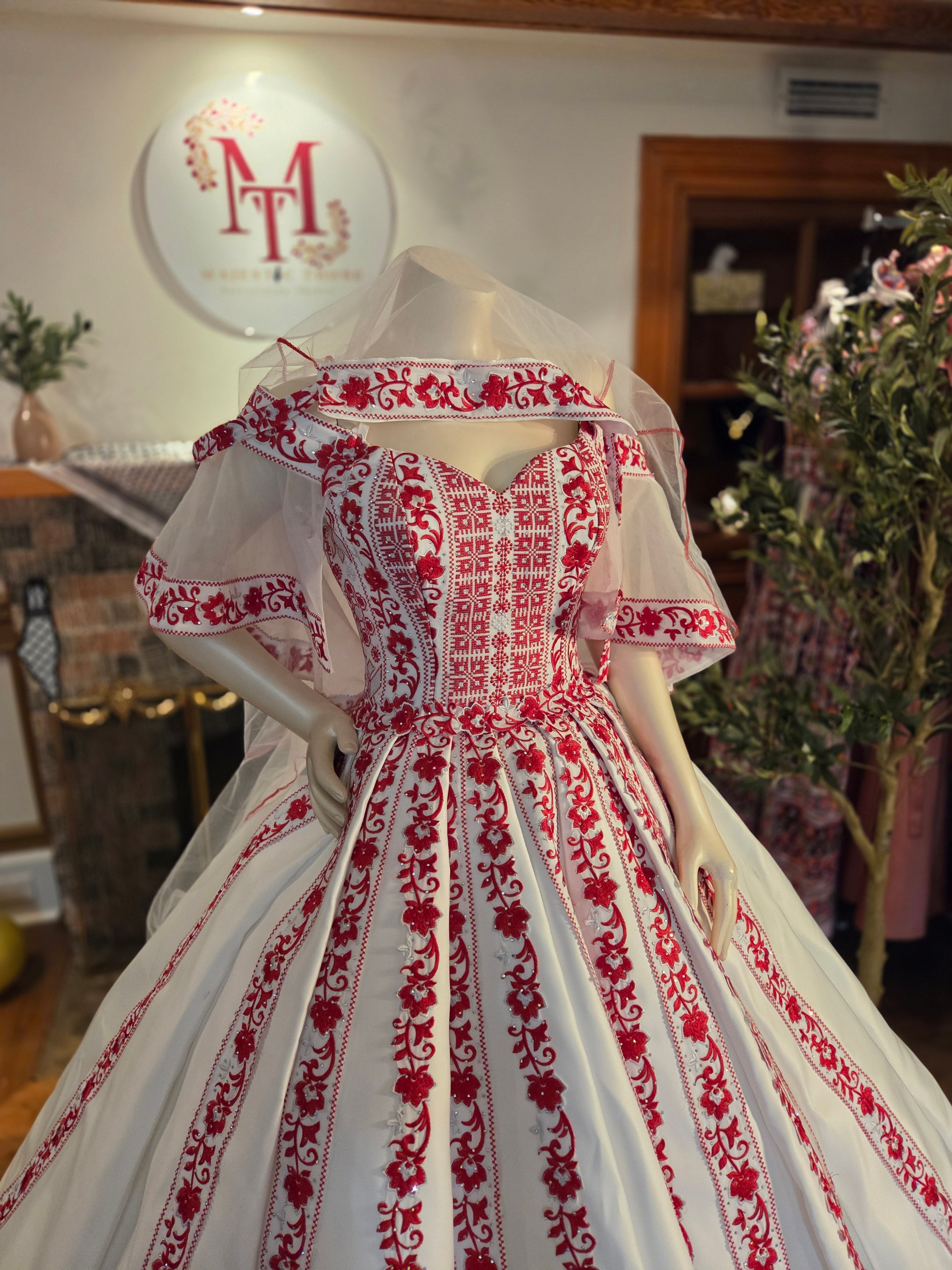 'The Haya Bridal Henna Red & White Wedding Thobe/Gown ( 4 Pieces)