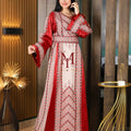 The Nabuls Thobe - Burgundy and Beige Traditional Full Tatreez Back and Front Thobe
