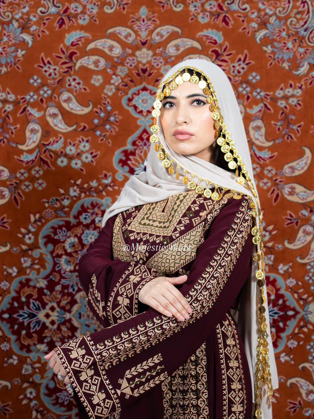 The Ruby Thobe - Palestinian Embroidered Black & Turquoise Thobe | Traditional Tatreez Dress