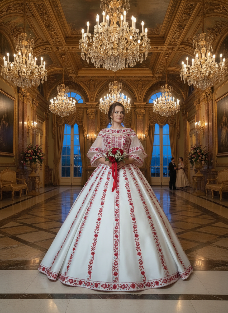 'The Haya Bridal Henna Red & White Wedding Thobe/Gown ( 4 Pieces)