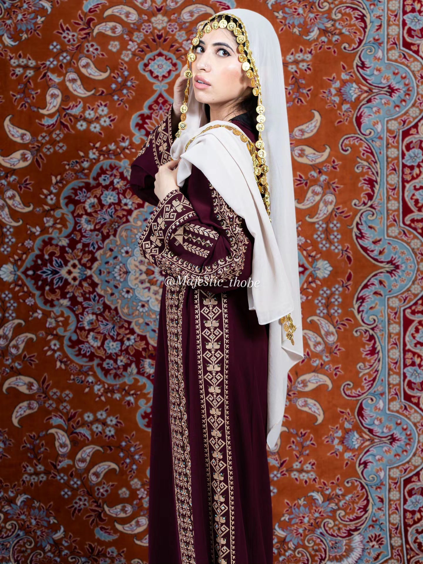 The Ruby Thobe - Palestinian Embroidered Black & Turquoise Thobe | Traditional Tatreez Dress