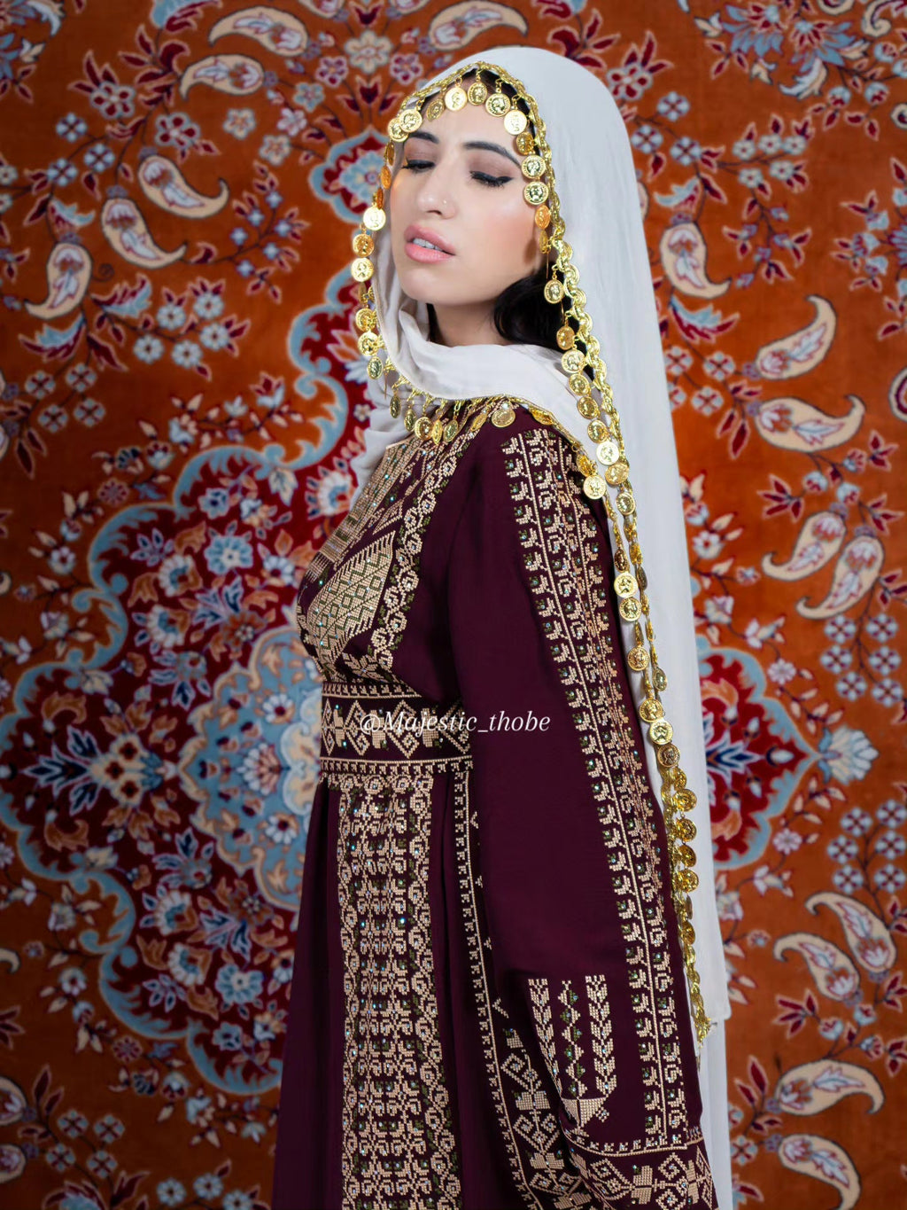 The Ruby Thobe - Palestinian Embroidered Black & Turquoise Thobe | Traditional Tatreez Dress