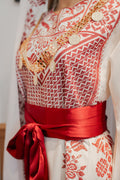 Leyla Thobe Bridal White and Red Traditional Full tatreez Back and Front Thobe With Matching head Veil