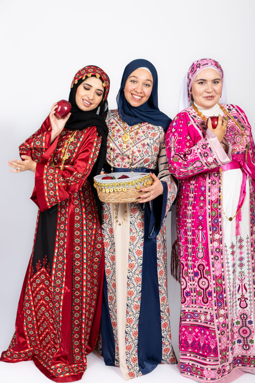The Lujian Thobe - Hot Pink and White Diamond Traditional Full Tatreez Back and Front Thobe With Matching Head Veil