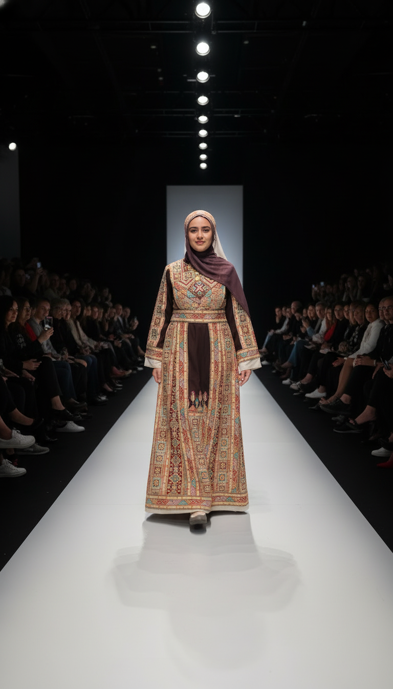 The Shaima Thobe - Brown & Beige Traditional Full Tatreez Back and Front Thobe With Matching head Veil