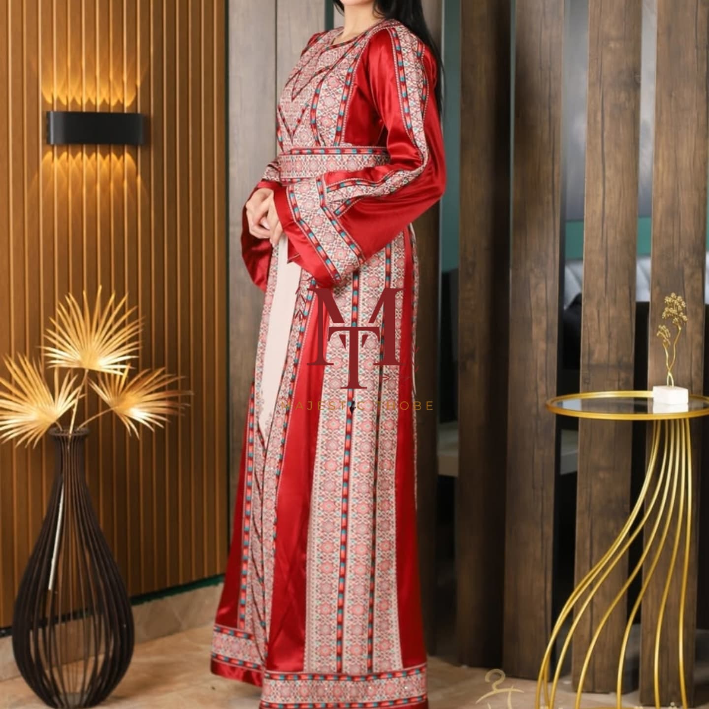The Nabuls Thobe - Burgundy and Beige Traditional Full Tatreez Back and Front Thobe