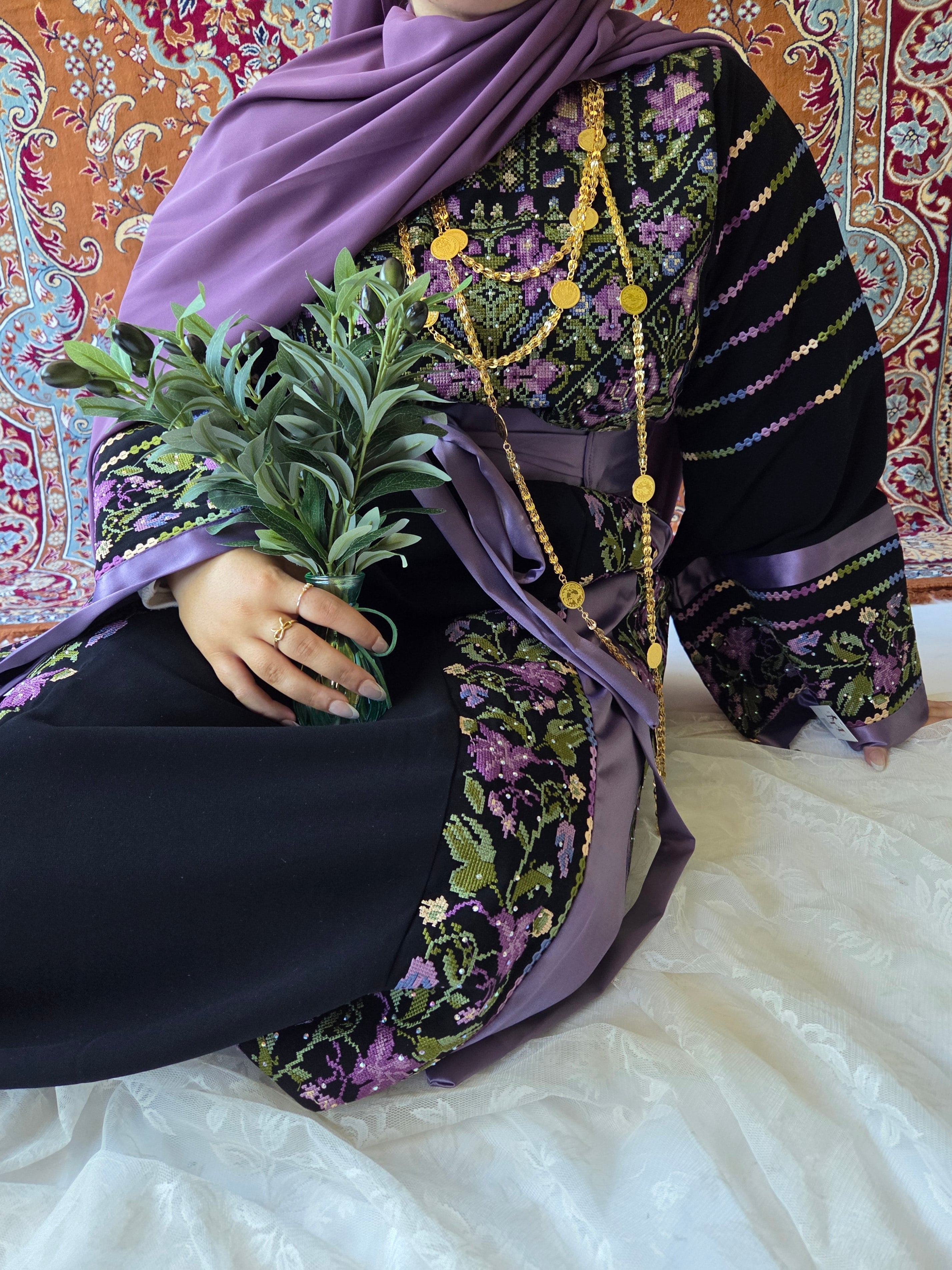 The Lelia Thobe - Purple & Black Diamond Traditional Full Tatreez Back and Front Thobe