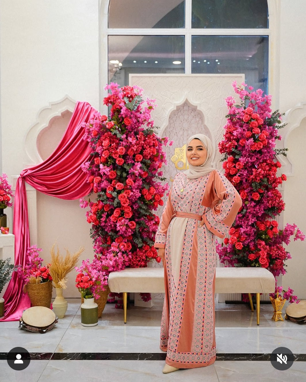 The Nabuls Thobe - Pink and Beige Traditional Full tatreez back and front Thobe (No veil)
